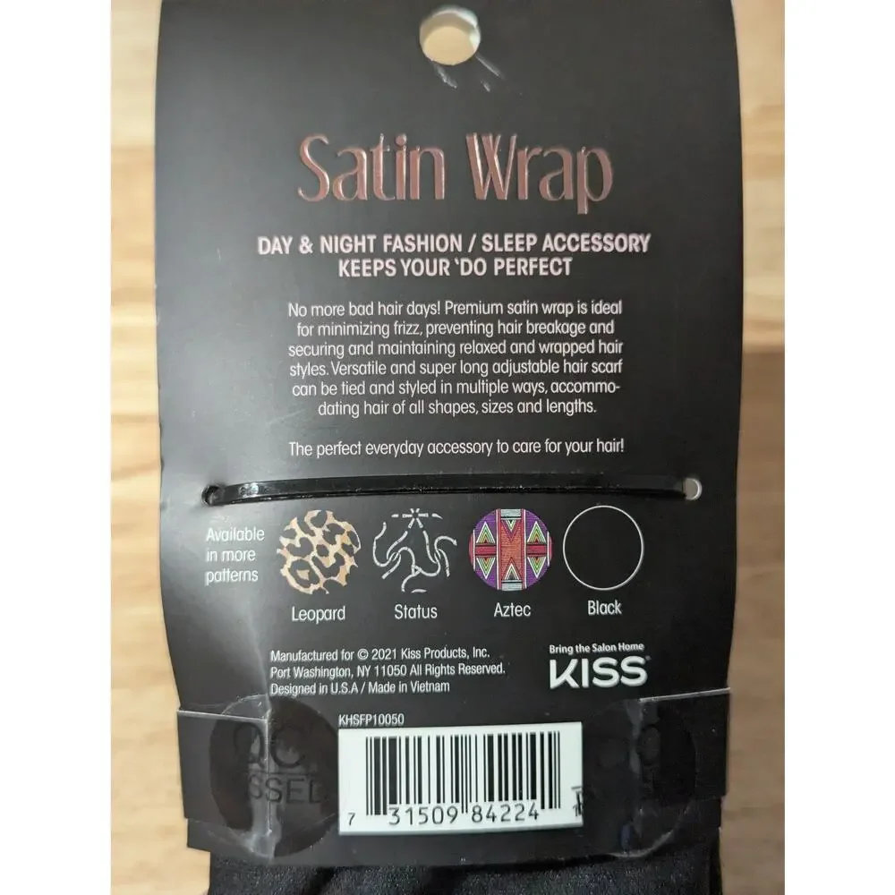 Kiss‎ Soft Satin Wrap Scarf Black 60x16in Extra Long Hair Cover Multi-Purpose OS